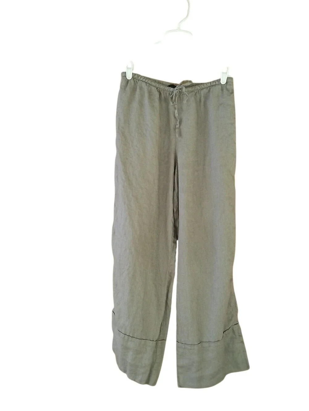 Zara Gray Mid Rise Drawstring Wide Leg Linen Pants Small